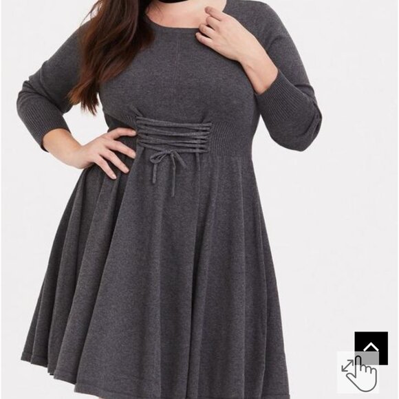 Torrid Size 3 (22/24W) Grey Knit Sweater Lace-Up Mini Skater Dress EUC - Picture 2 of 12
